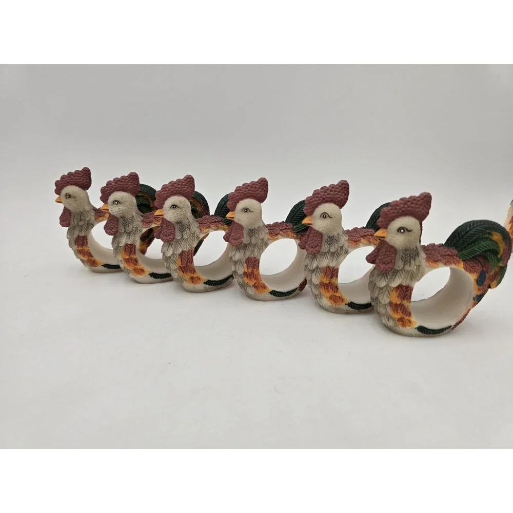 Lot Of 12 Rooster Napkin Ring Holders‎ Resin Country Chicken Bird Set